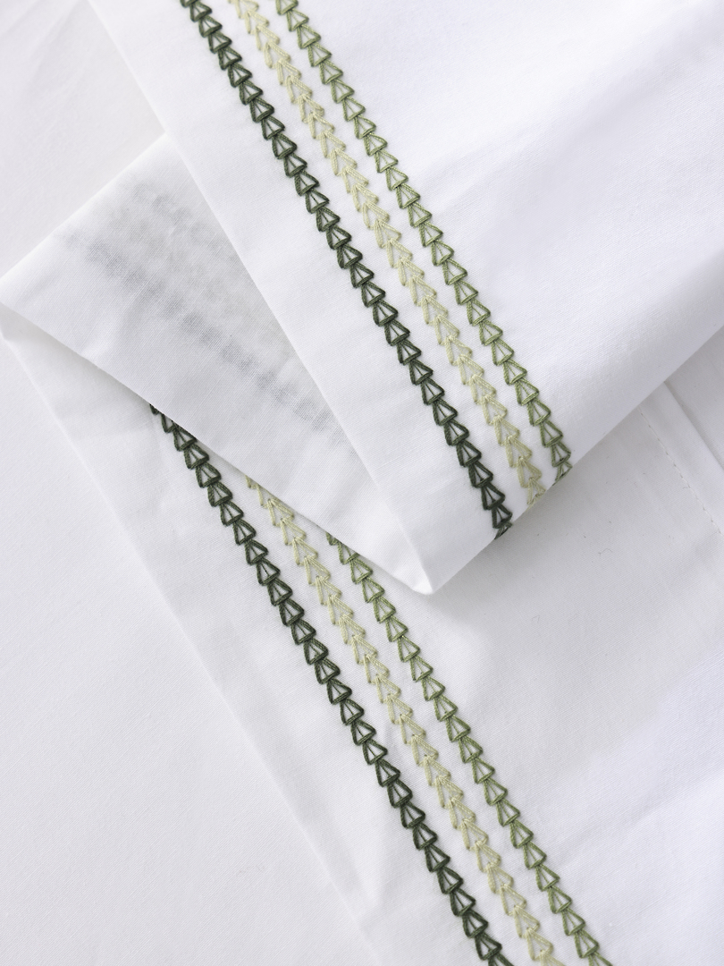 MM Linen Medea Green Embroidered Sheet Set  250TC Pure Cotton Percale image 1
